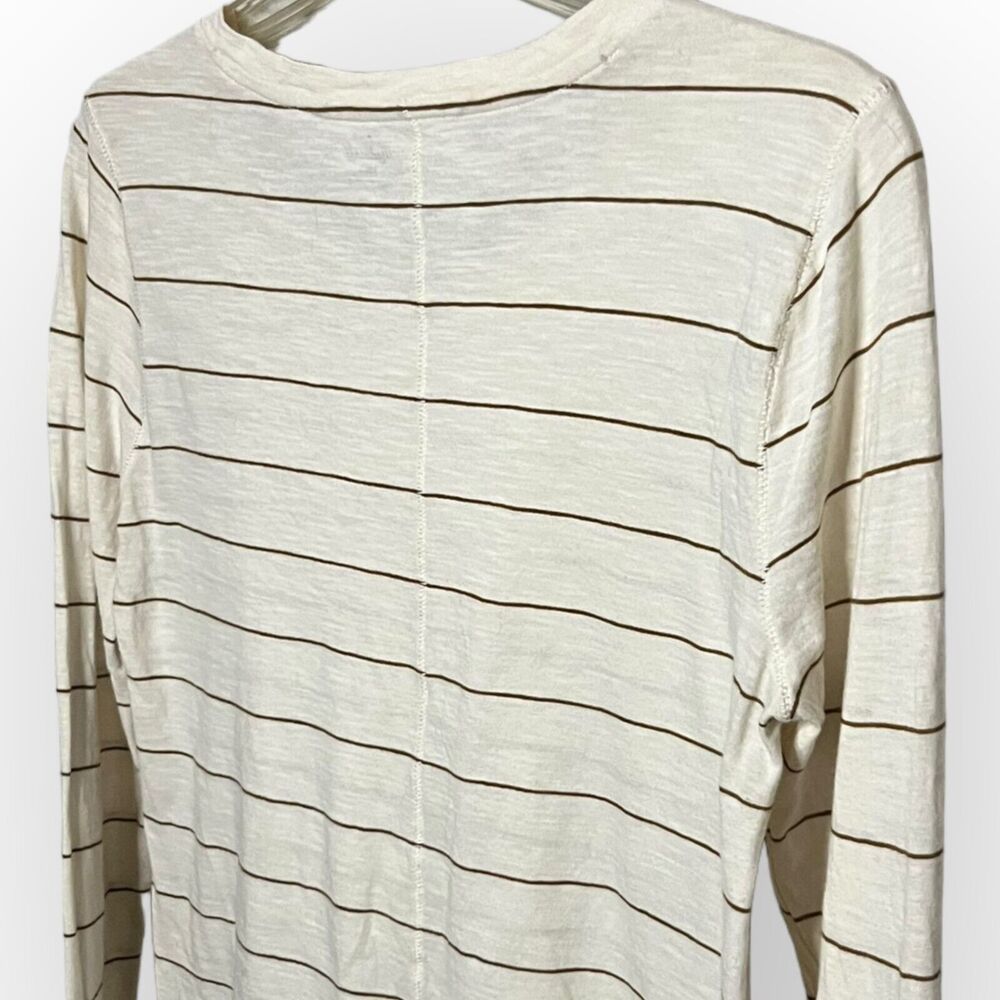 Madewell Cream & Brown Striped Long Sleeve Crew Neck T-Shirt w/Side Vents Sz S - Picture 9 of 11